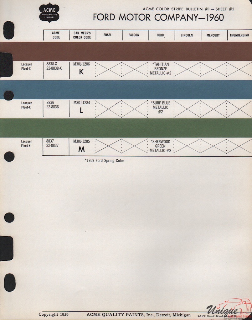 1960 Ford Paint Charts Acme 5